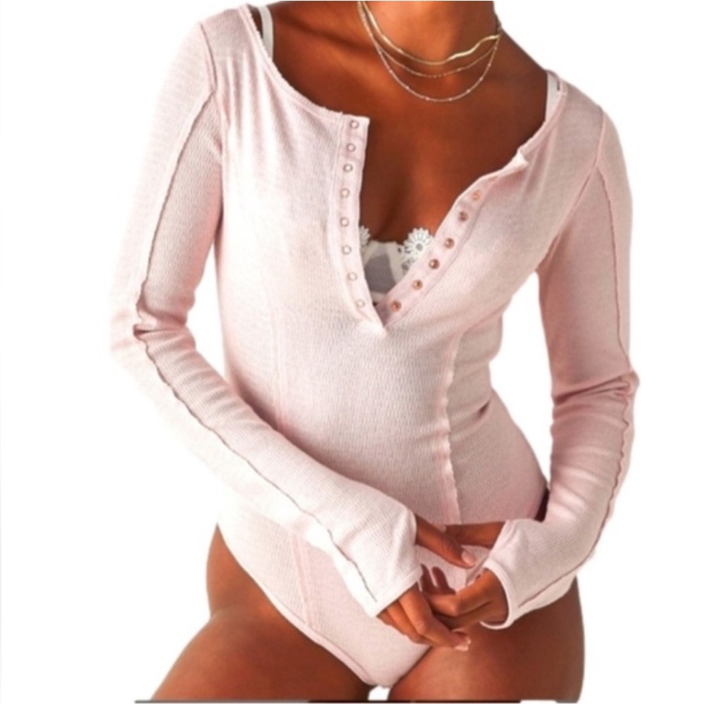 SOLD FREE PEOPLE SLOANE NWT $58 PINK NECTAR LONGSLEEVE BODYSUIT TOP SIZE SMALL - Picture 1 of 10